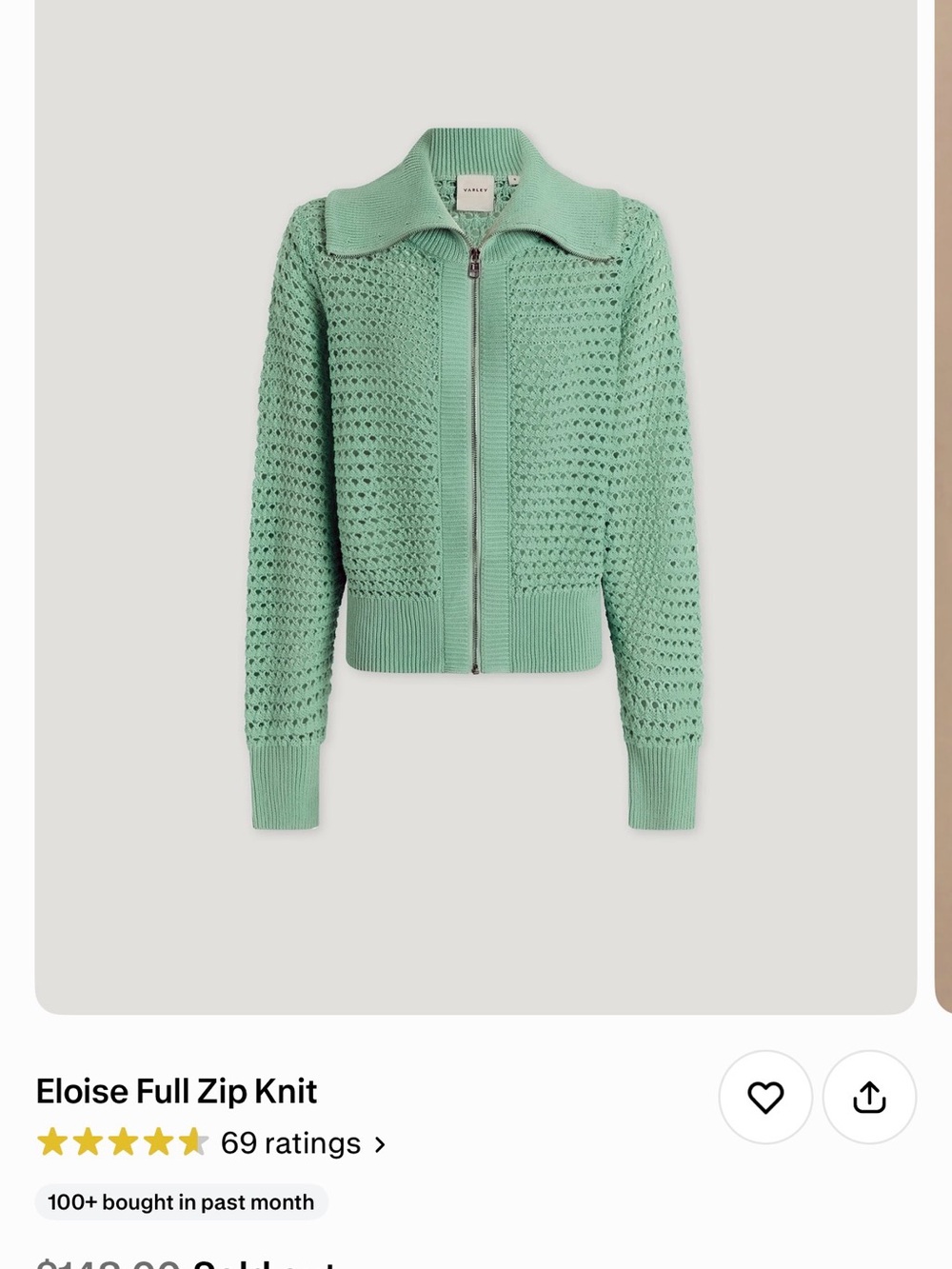 Varley Eloise Full-Zip Knit Cardigan - Mint